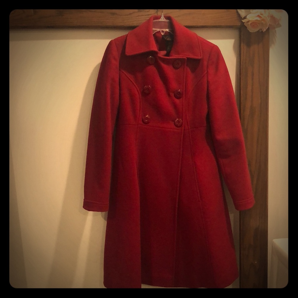 🔥item 🔥 Red Wool Trench Coat -Brand Via -Size 2